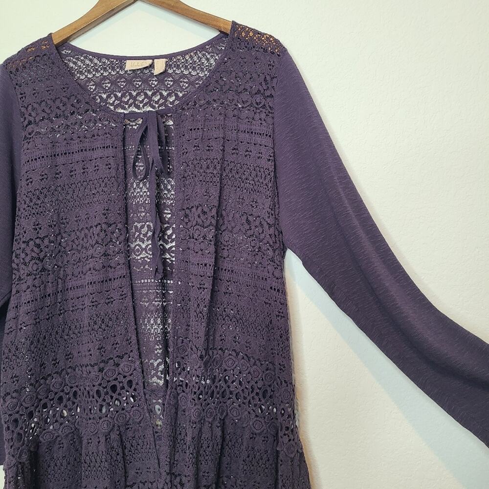 Logo Lori Goldstein Lace Third Piece Cardigan Lagenlook Size 1X Dark Purple